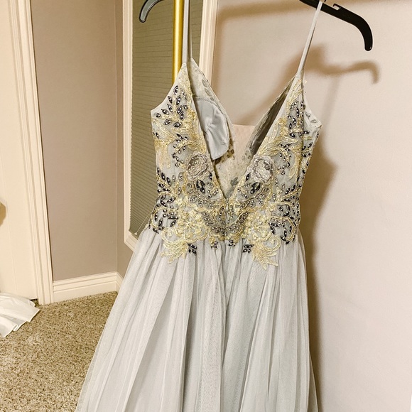 Betsy and Adam Tulle Ball Gown with Gems and Floral Embroidery - Picture 4 of 8